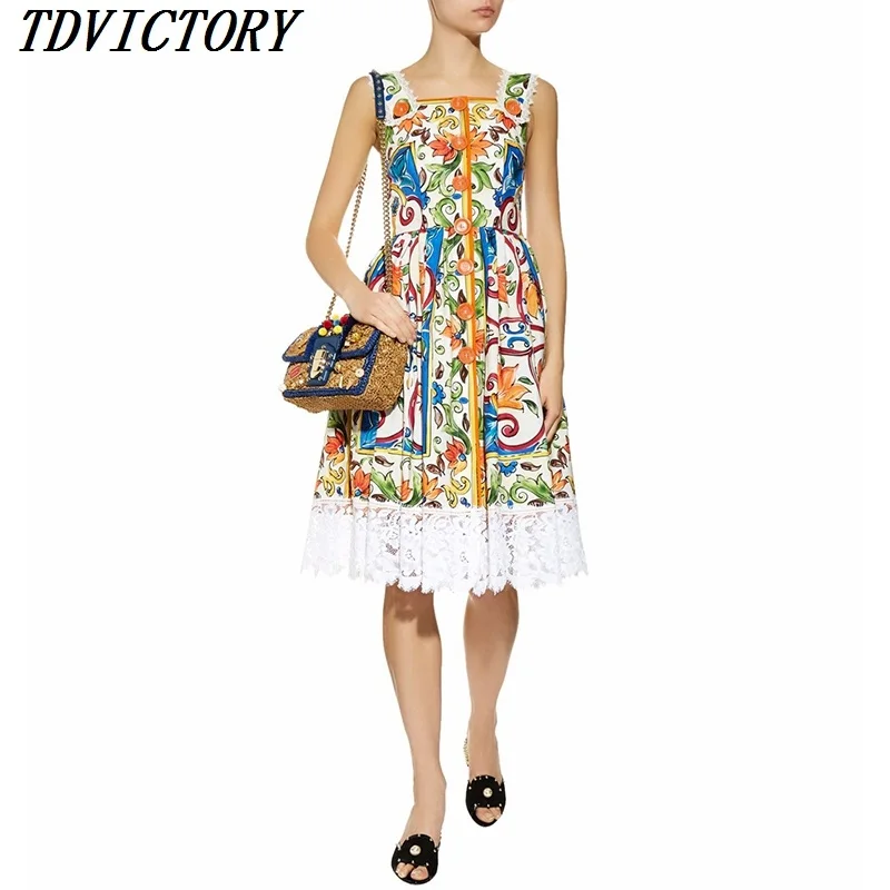 TDVICTORY 2019 الصيف المدرج مصمم النساء حزب اللباس الدانتيل خليط طباعة زهرة سترة السيدات خمر ضئيلة مثير اللباس Vestidos
