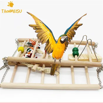 

Parrots Toys Bird Swing Exercise Climbing Hanging Ladder Bridge Wooden Pet Parrot Macaw Hammock Bird Toy