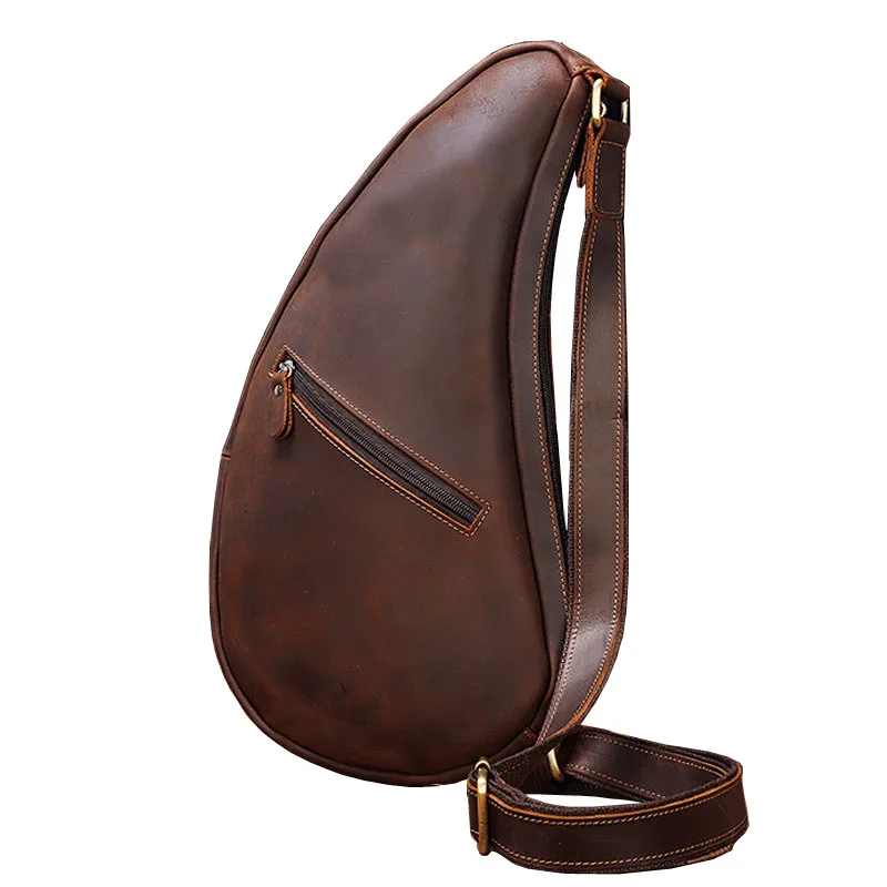 

BOLEKE Men Crazy Horse Leather Casual Fashion Travel Waist Pack Chest Bag Sling Bag Design One Shoulder Bag Crossbody Bag For Ma