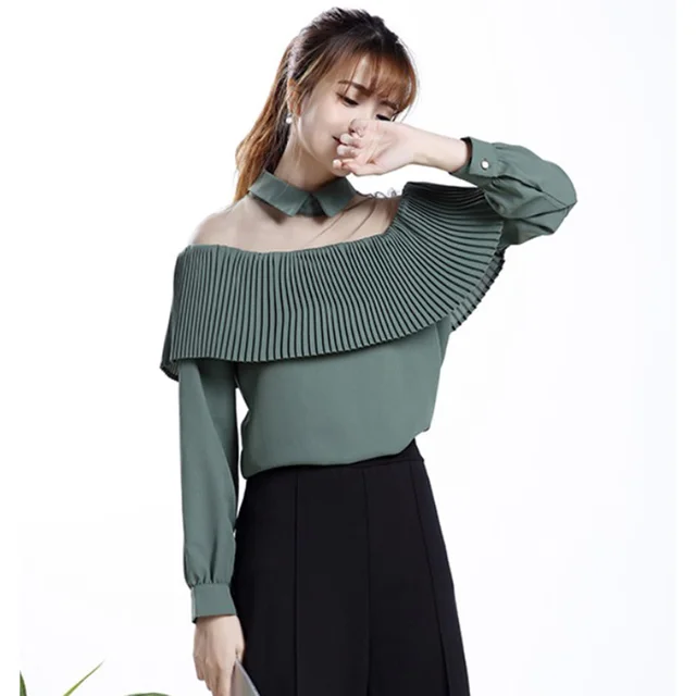 Sexy See through Chiffon Blouse Women Off Shoulder Ruffle