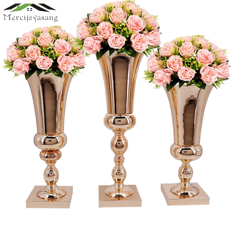 

Flowers Vases Table Centerpiece Vase Metal Gold Tabletop Road Lead Type Flower Holder for Home/Wedding Decoration Best Gift G031