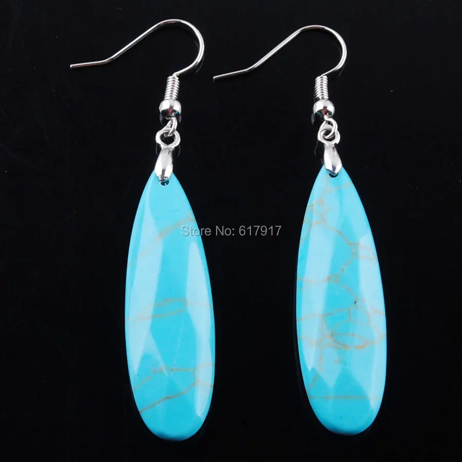 

RONGZUAN Natural Turquoises Stone Earrings Polygon Beads Geometry Dangle Hook Drop Long Earrings Women Jewelry 1 Pair TR3202