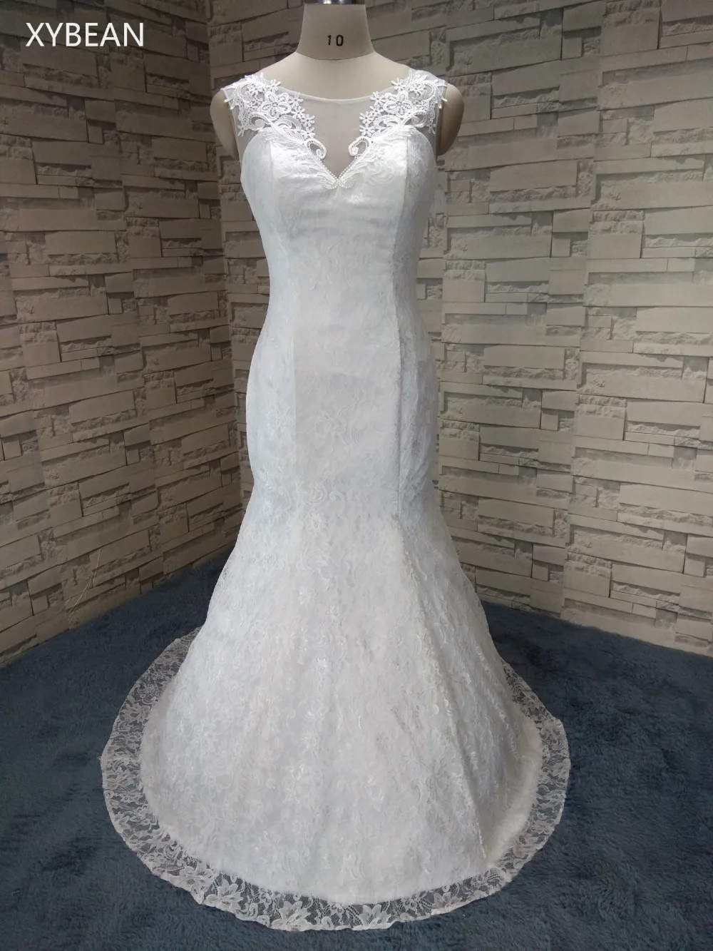 

Free Shipping ! 2016 Custom Made size V-neck Court Train lace mermaid Back lace up white ivory Wedding Dresses Custom Made size