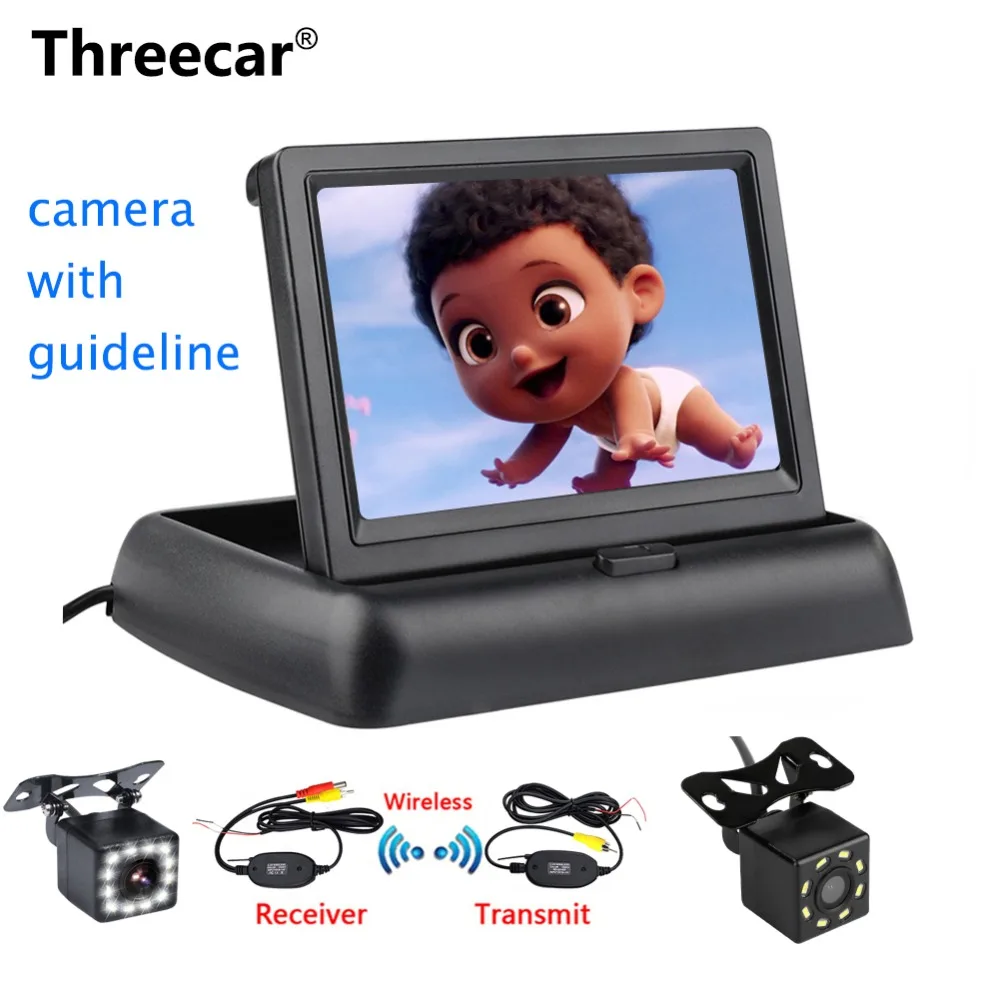 

Threecar 8LED CCD Waterproof Vehicle Camera Universal HD Car Rear View Back Up Reverse Parking Camera + 4.3" TFT LCD Car Monitor