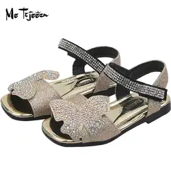 Для девочек блестящие босоножки дети бабочка со стразами обувь из искусственной кожи Туфли без каблуков MT079