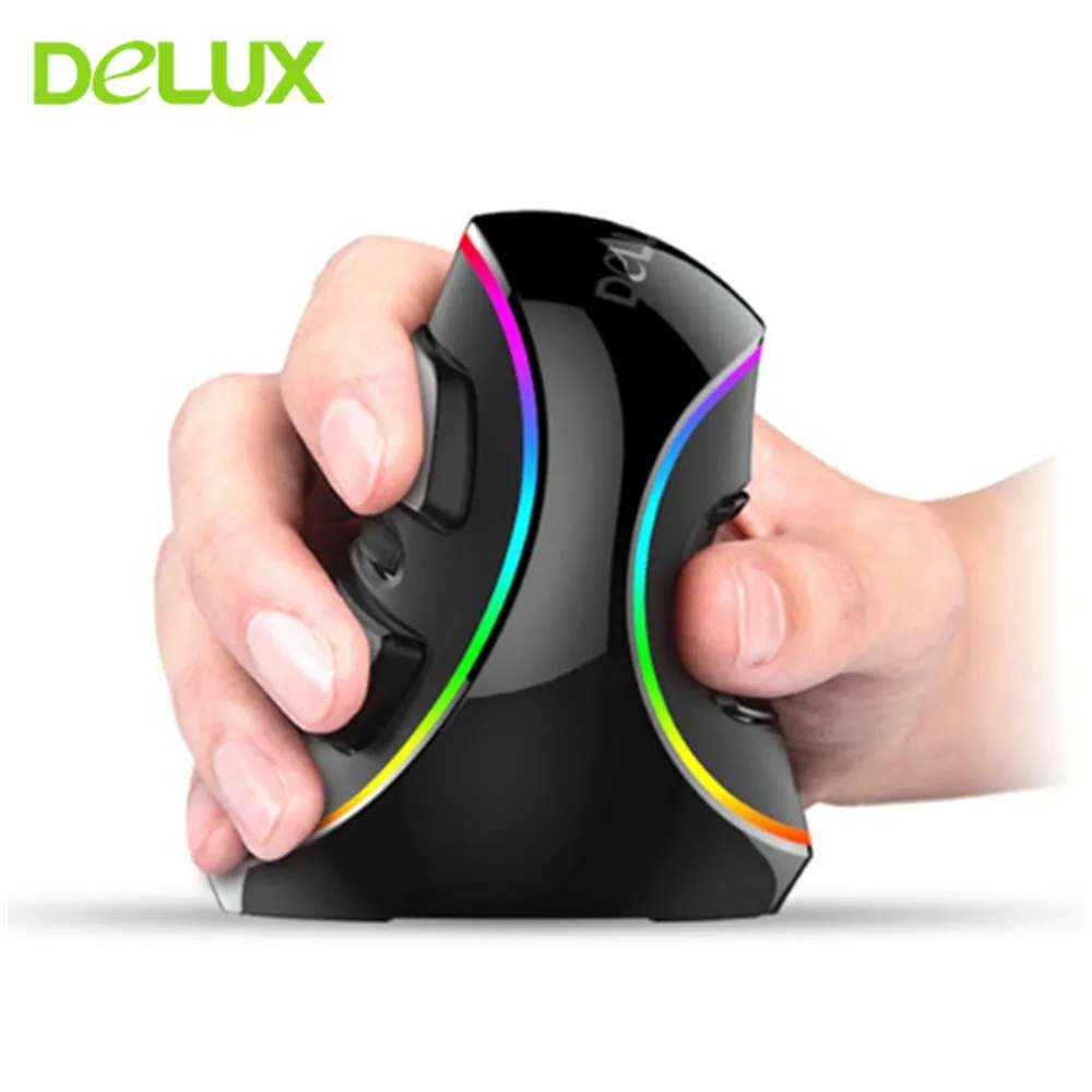 cheap Delux M618 Plus Wired Ergonomic Vertical Mouse Computer Gaming Mouse Optical Computer Mice RGB light Wrist Healing Game Mause