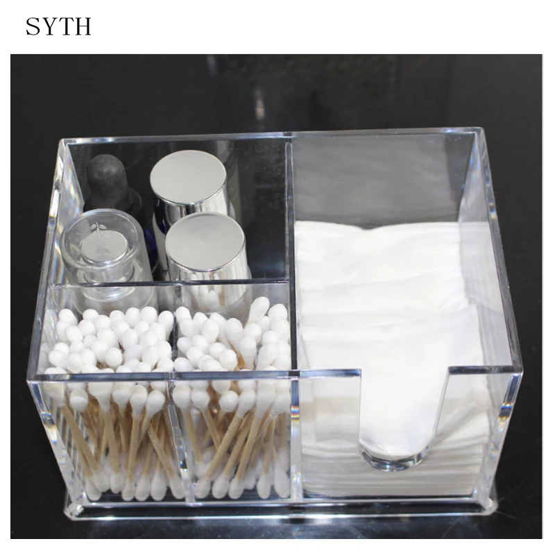 

SYTH 4 Grid Creative Acrylics Cotton Pad and Bub Storage Box Makeup Organizer for Lipsticks Eye Shadow with Dustproof Cover