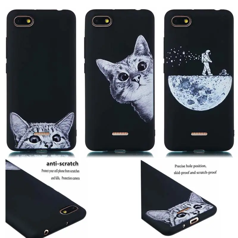

Cartoon Cat Star Moon Silicone Case For Xiaomi Redmi 6 6A Pro Case Embossed Black Phone Cover For Xiaomi Redmi Note 6 Pro 5X 6X