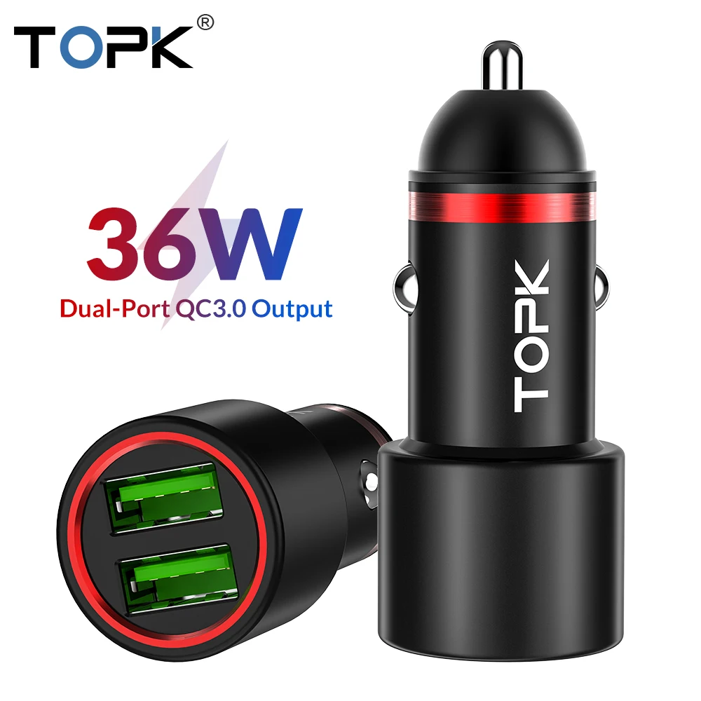 

TOPK 36W Dual USB Quick Charge 3.0 Car Charger for iPhone Xs Max Samsung S9 Xiaomi Huawei QC 3.0 Fast Car-Charger