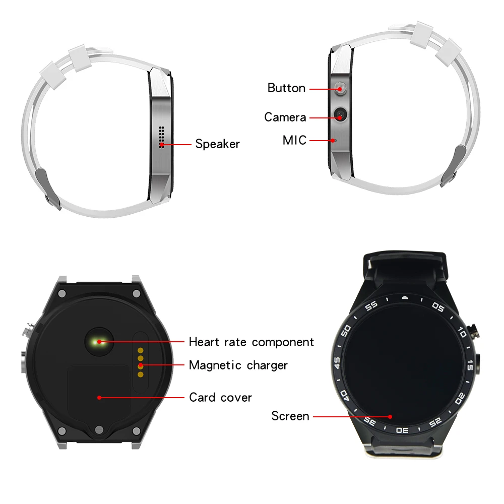 KW88 умные часы Android 1,39 ''экран 3g Smartwatch монитор сердечного ...