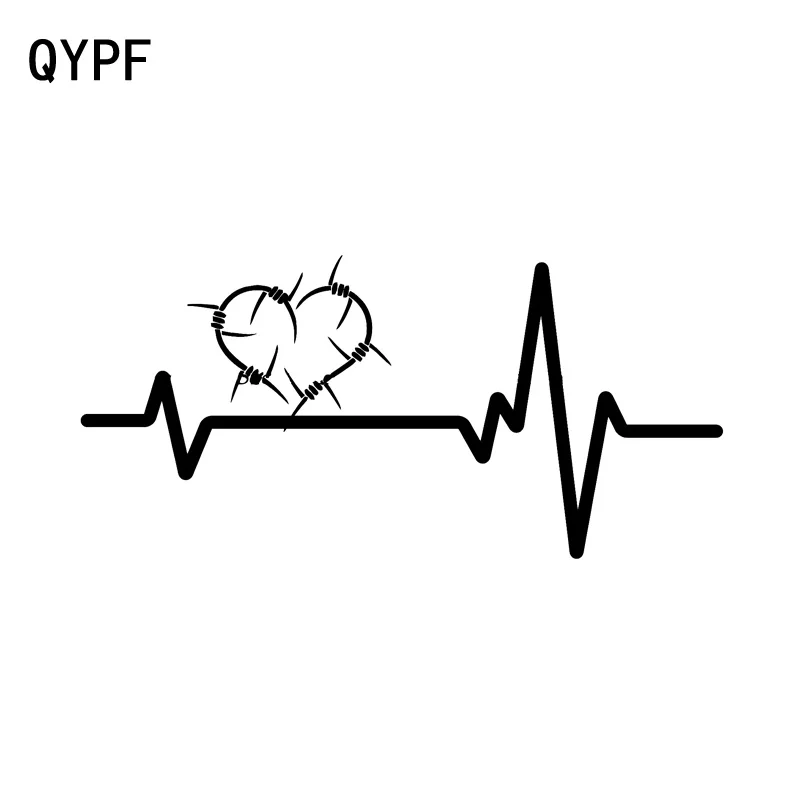 

QYPF 18CM*8.3CM Personality Heart Beat Line BARBED WIRE Love Hearted Vinyl Car Window Sticker Decal Black/Silver C15-0697