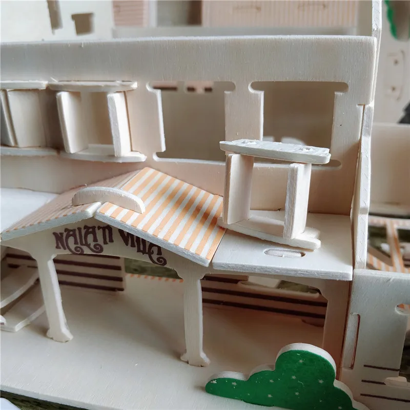 141Pcs/Set Blocks Woodcraft Construction Dollhouse Kit 321x195x190mm 3D Wooden Doll Houses Villa House Model Puzzle Children Toy