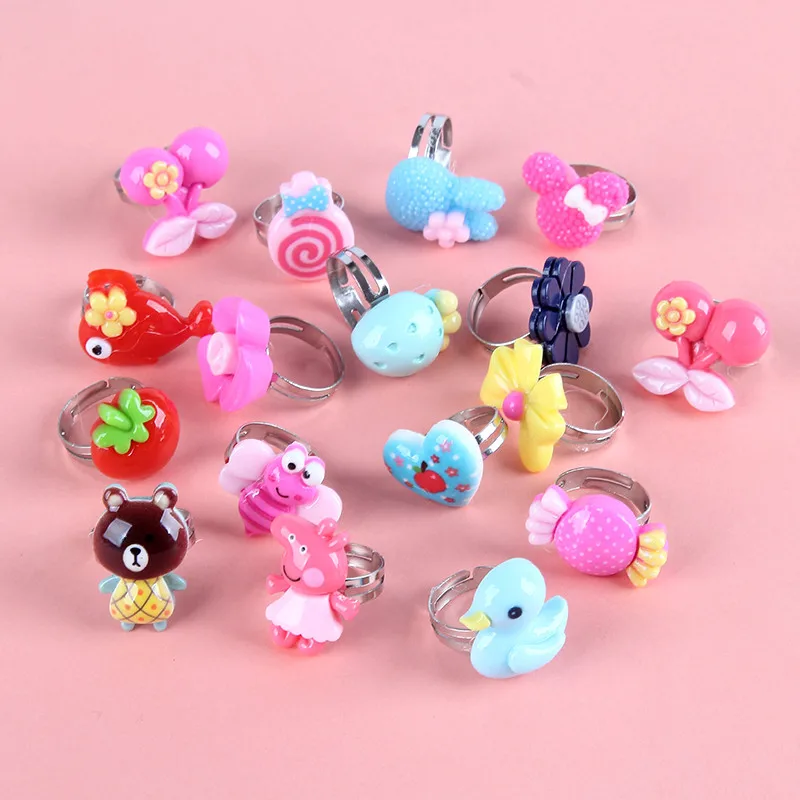 New Arrival Cute Resin Colorful Animal and Flower Kids Rings for Girls Children's Day Gift Finger Jewelry 100pcs