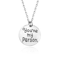 You Are My Person Couple Necklace Fashion Silver Round Tag Letter Pendant Necklace Zinc Alloy Lover Jewelry Free Shipping fashion anchor style zinc alloy shell pendant necklace silver blue