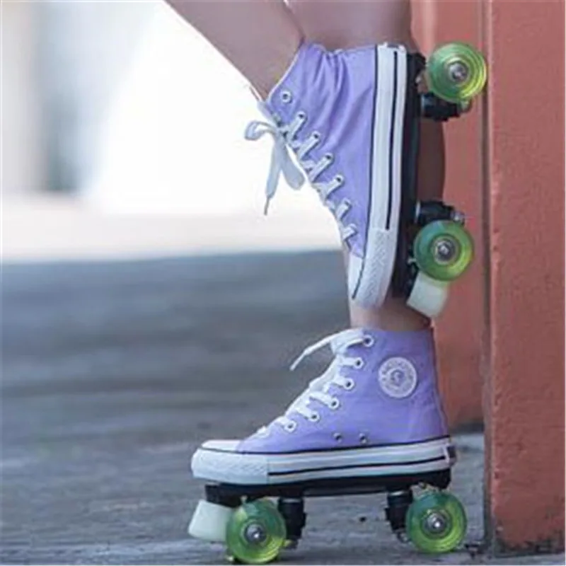 

Professional Children Double Row Roller Skates Canvas Solid Shoes Kids Two Line Flashing Wheels Patines En Linea Colorful IB08