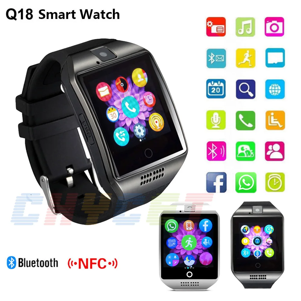 2016 New NFC Bluetooth Smart Watch Q18 With Camera facebook Sync SMS MP3 font b Smartwatch