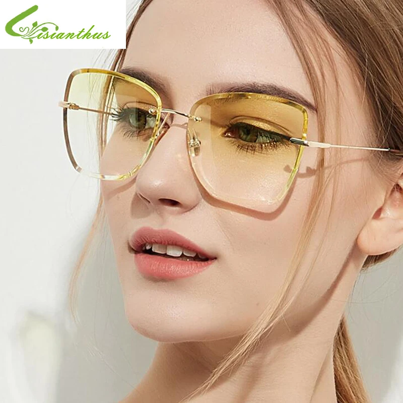 Rimless Luxury Vintage Square Sunglasses Women Brand Designer Sun Glasses For Women Shades For 