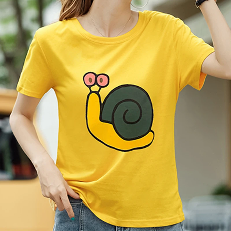 

shintimes 2019 Sunmer Korean Funny T-Shirts Women 5 Colors T Shirt Women Cotton Short Sleeve Tshirt Tops O-Neck Tee Shirt Femme