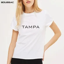 White TAMPA Letter Print Slim Fitted Tee Short Sleeve Round Neck Cotton T Shirt Women Clothes Summer 2019 Casual T-shirt Tops letter print round neck tee