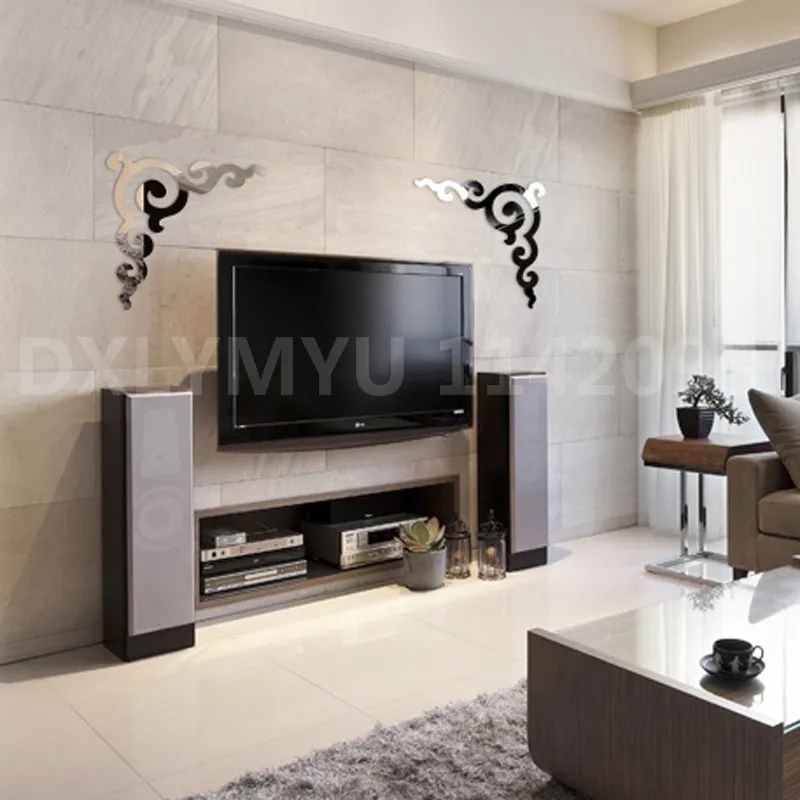 

4pcs/set 3d acrylic mirror sticker flower wall stickers living room door house decoration TV background wall decor wall decal