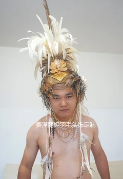 

Custom-made exaggeration, high-end Moxi dry feather stage performance headwear, hairdressing, photo studio photography