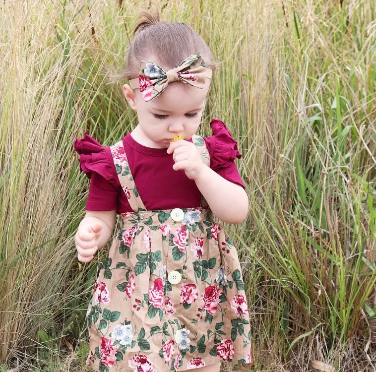 Summer Newborn Infant Baby Girls Clothes Set Short Sleeve Bodysuit Floral Belt Dress Overalls Headband 3Pcs Baby Girl Clothing