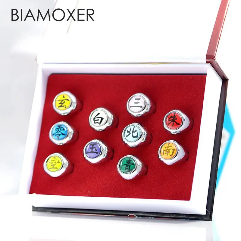 Biamoxer 10 шт./компл. Аниме Наруто кольца Акацуки косплей полный комплект для всех