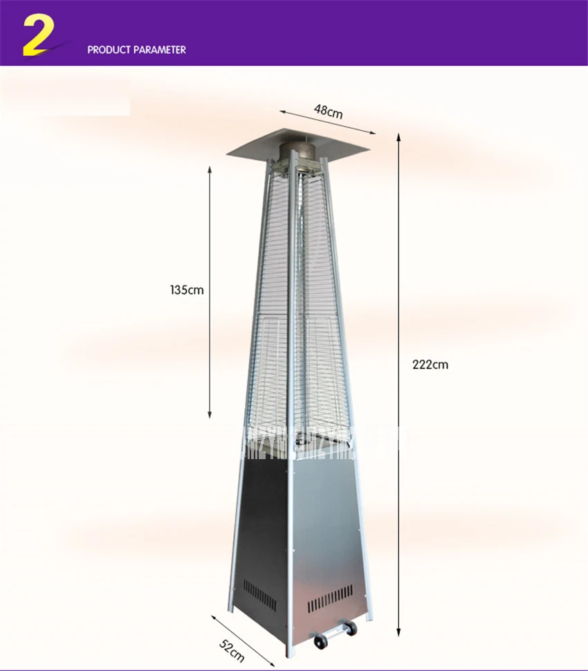 Мобильная башня форме пламени сжиженный газ, Отопление печь четырехугольник стеклянная трубка открытый коммерческих газовый обогреватель 12.9KW