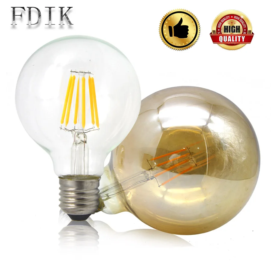 LED Filament lamp G80 G95 G125 E27 Vintage Edison LED bulb Light 2W 4W 6W 8W Big Globe Bulb Tea Transparent glass Warm yellow LED Filament lamp G80 G95 G125 E27 Vintage Edison LED bulb Light 2W 4W 6W 8W Big Globe Bulb Tea Transparent glass Warm yellow