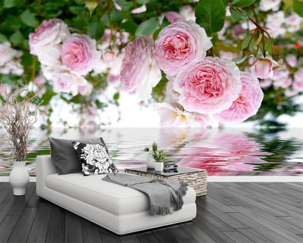 3d White, green, & pink rose orchid bedroom wall wallpaper mural 