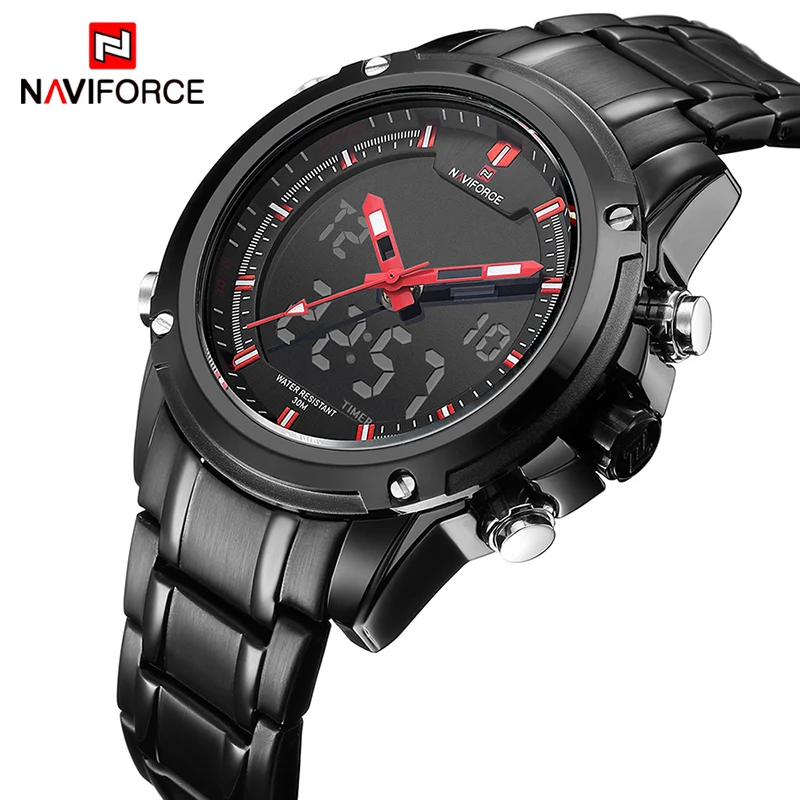 Günstig Marke NAVIFORCE Uhren männer luxus Voller Stahl Quarz Uhr LED Digital Uhr Armee Militär Sport armbanduhr relogio masculino