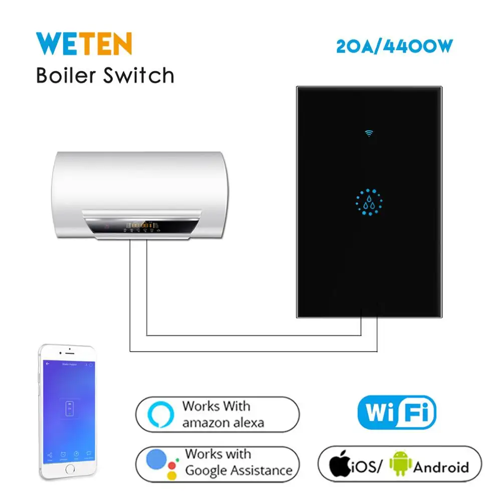 

Wifi Boiler Smart Switch Water Heater Switches Voice Remote Control US standard Touch Panel Timer Outdoor work Alexa Google home