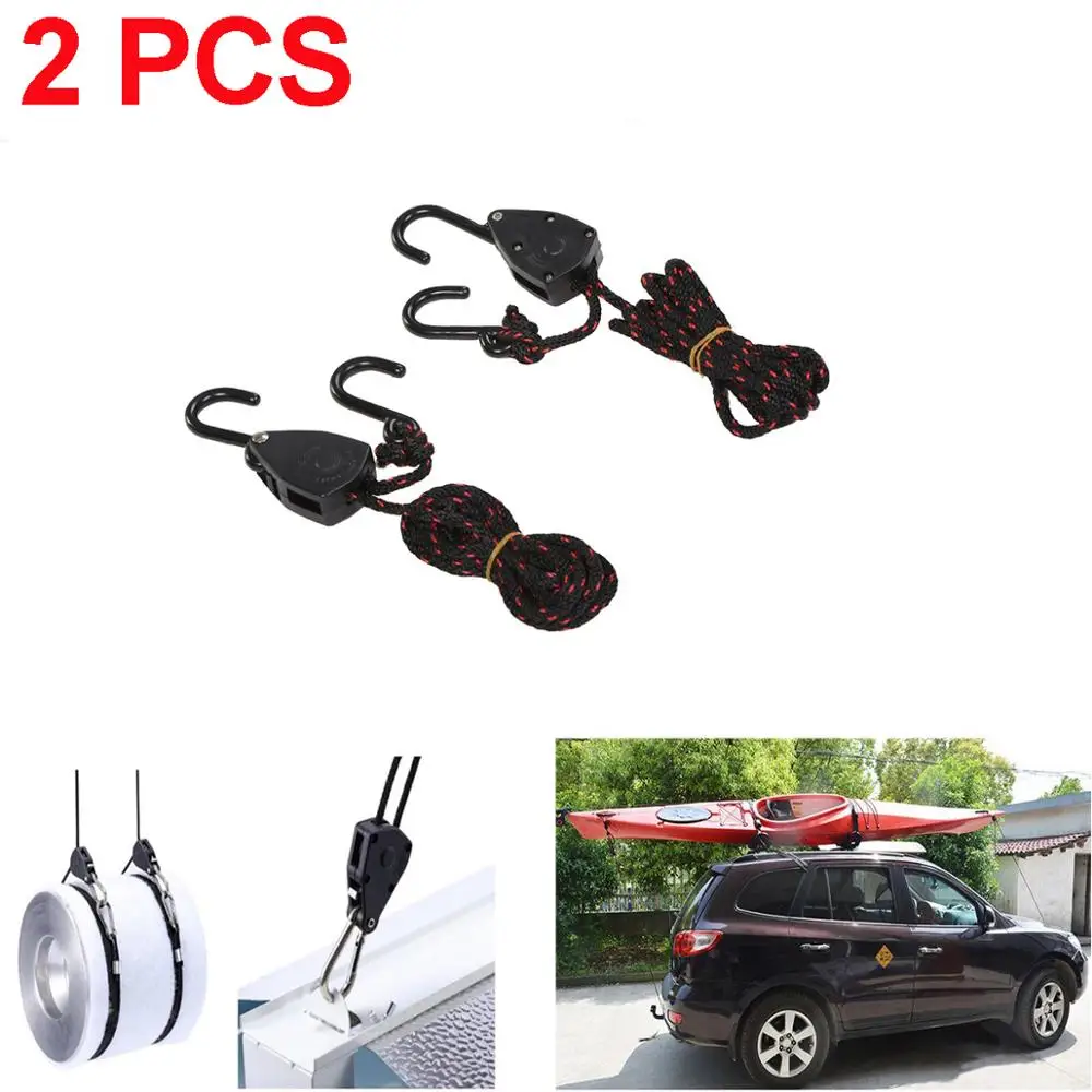 

2 PCS Pulley Ratchets Kayak and Canoe Boat Bow and Stern Rope Lock Tie Down Strap 1/8 Inch Duty Adjustable Rope Hanger 68KG