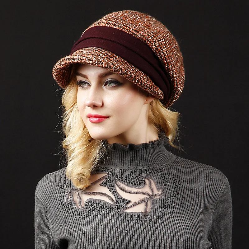 

Autumn Winter New Warm Visor Hat Lady Casual Fashion Dome Visors Cap Women British Vintage Elegant Short Eave Outdoor Caps H6900