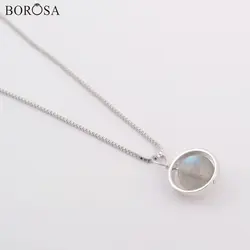 BOROSA оптовая продажа 19 дюймов 92.5% чистого серебра 8 мм круглый натуральный лабрадорит ожерелье модное крошечное Лабрадорит женское ожерелье