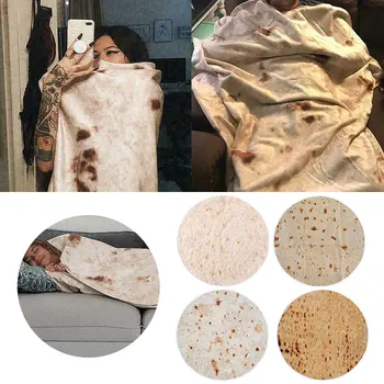 

Creative Snack Tortilla Pattern Blanket Printed Tortilla Soft Blanket Comfort Food Round Burrito Shaped for Beach