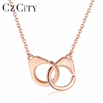 

CZCITY 925 Sterling Silver Necklaces Pendants Rose Gold Color Fine Jewelry Handcuffed shape 925 Silver Pendant Necklace Gift