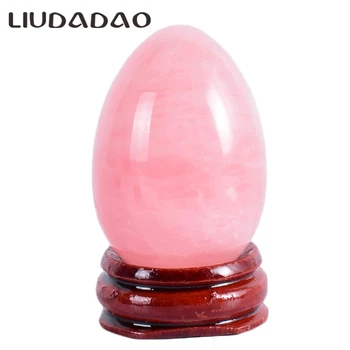 

Undrilled Rose Quartz Yoni Eggs with wooden base Kegel Exerciser Eggs Ball For Women Muscle Exercise Pelvic Floor Yoni Eggs Care