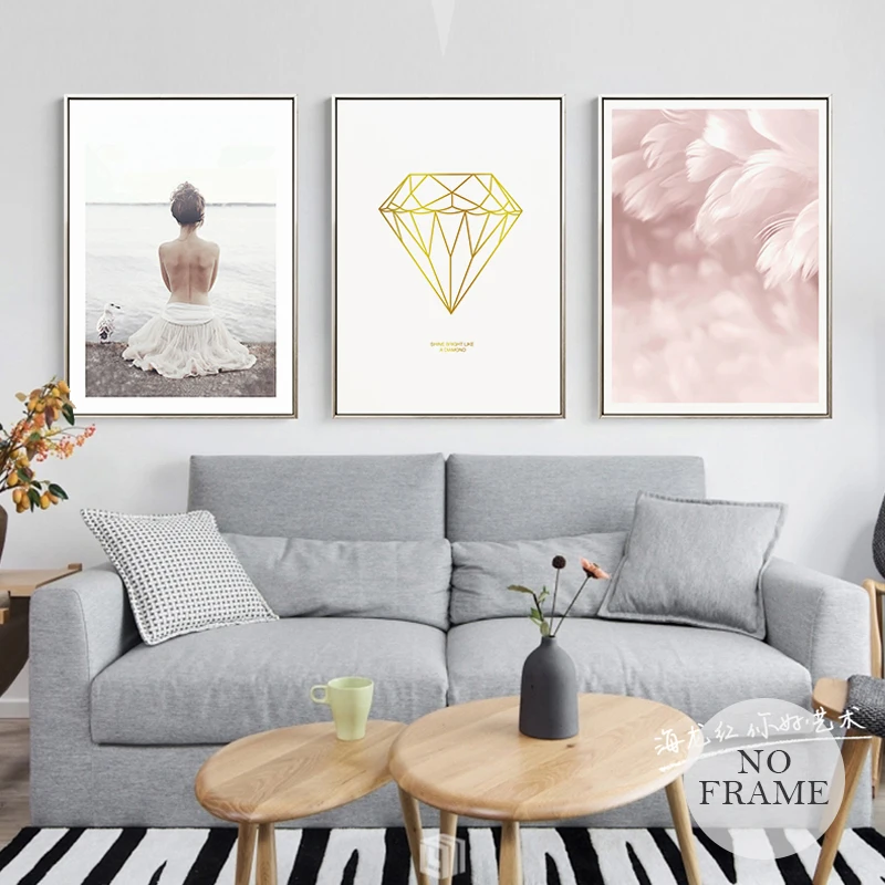 

Nordic Bare Back Girl Diamond Canvas Painting Pink Wall Art Picture for Living Room Girls Room Modern Girlish Decor Poster Print