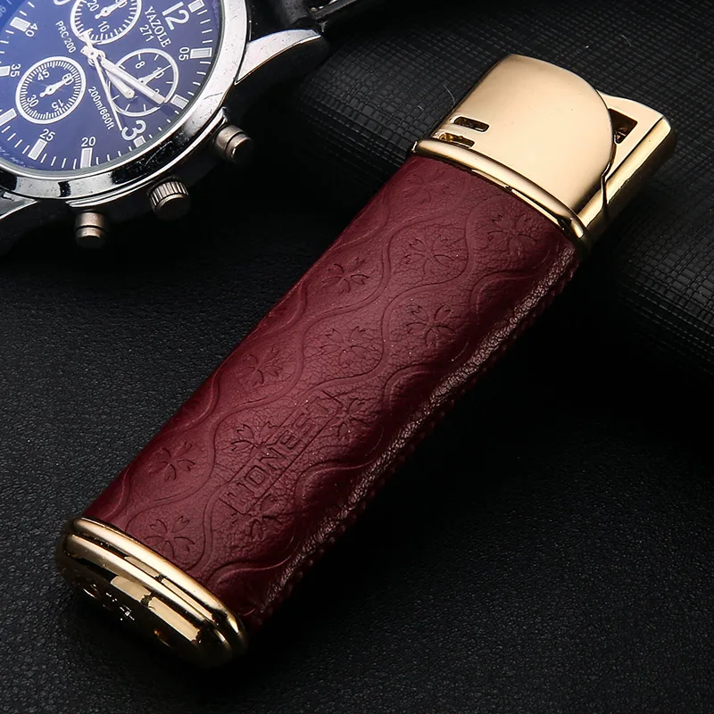  Dermis Windproof Gas Lighter Butane Metal Straight Torch Lighter Creative Petrol Lighter Gadgets Fo