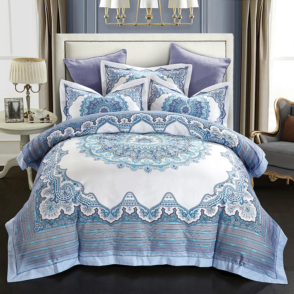 

2018 Mandala Bohemian Blue Bedding Sets Winter Thick Duvet Cover Set Sanding Cotton Queen King Size Bedlinens Pillowcases
