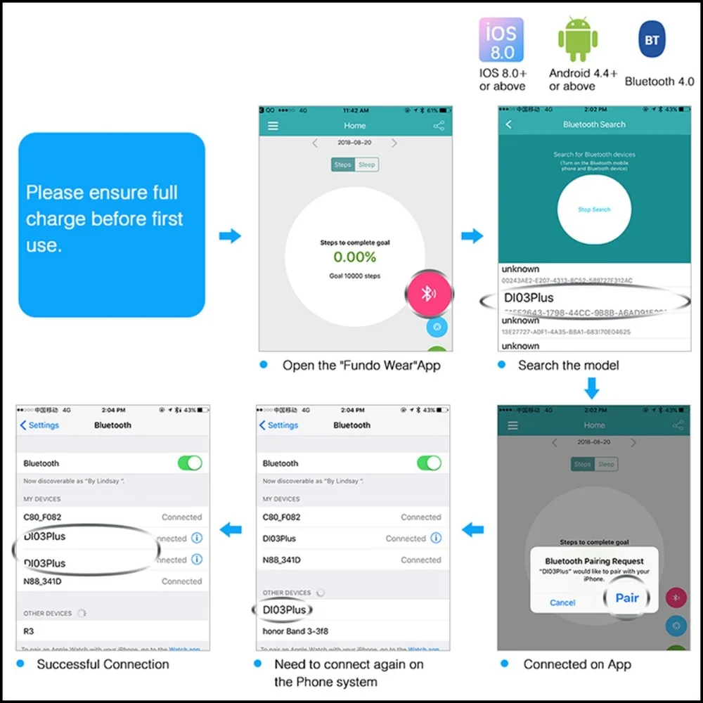 Diggro DI03 плюс Bluetooth Смарт часы водонепроницаемый монитор сердечного ритма шагомер монитор сна для Android и IOS pk DI03