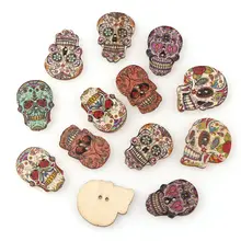 50 Uds. De Madera Día de los muertos coser botones Vintage Scrapbooking 2 agujeros azúcar cráneo al azar 24,5mm (1 