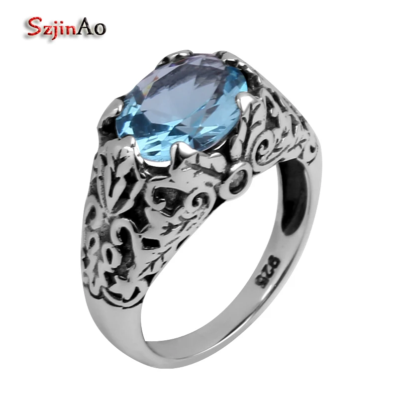 

Szjinao Fine jewelry wholesale customized fashion perfect women engagement rings blue aquamarine 925 sterling silver ring