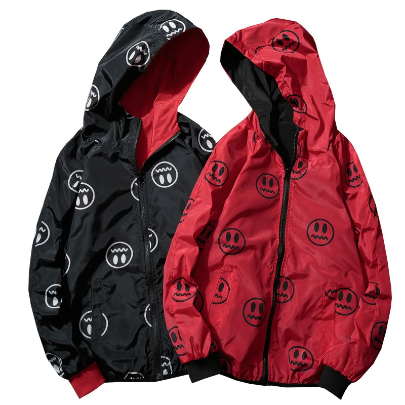 

Fall new double-sided jacket with a devil's smiling face and a thin jacket