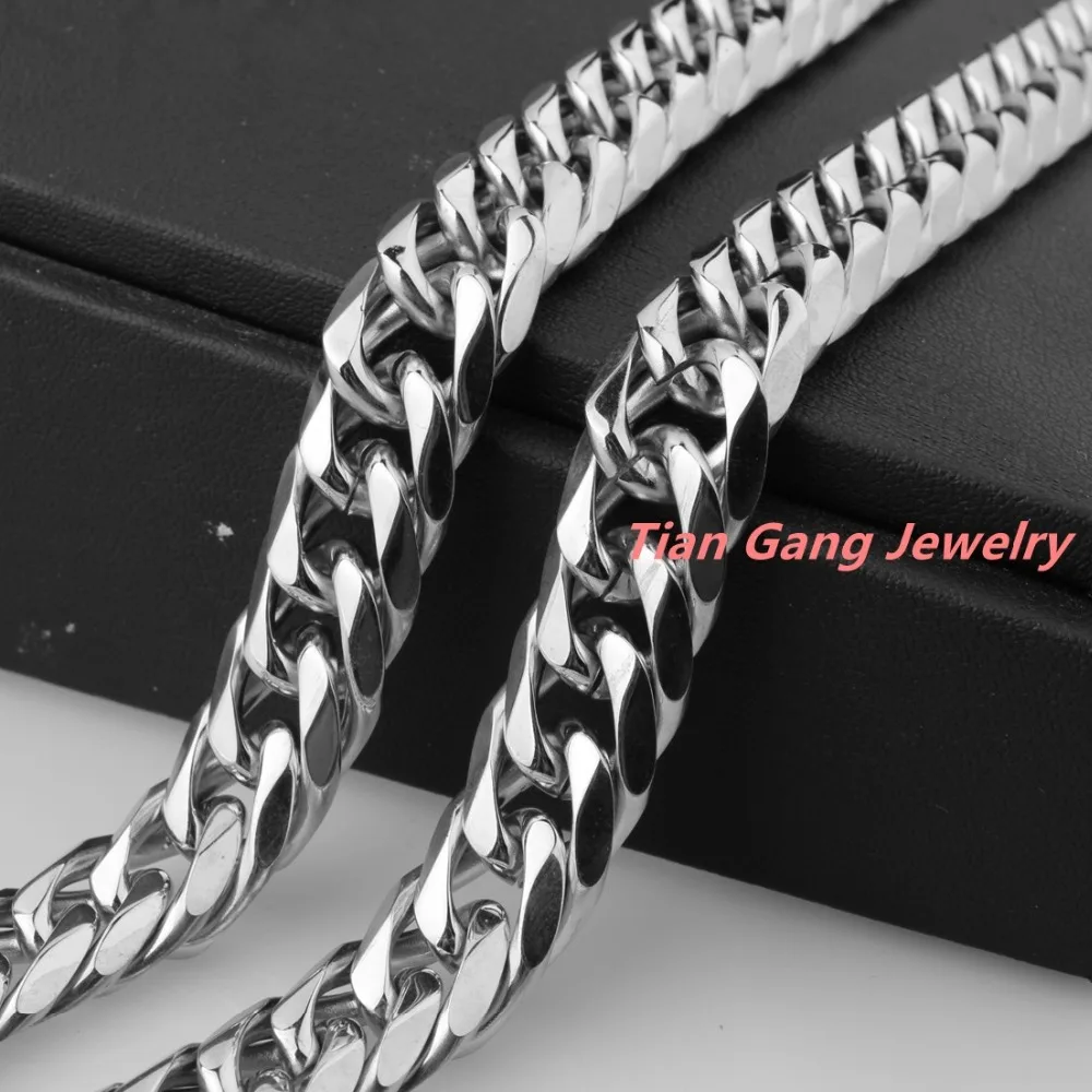 

24" Heavy Mens Jewelry 316L Stainless Steel Silver Color Polished Double Cuban Chain Men's Necklace Classic 16mm Jewelry