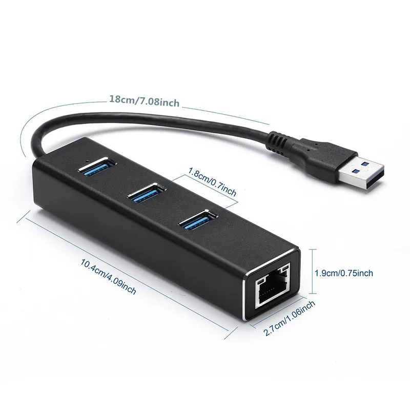 BinFul Aluminium 3 Ports High Speed USB 3 0 Hub with RJ45 10 100 1000Mbps Gigabit 4