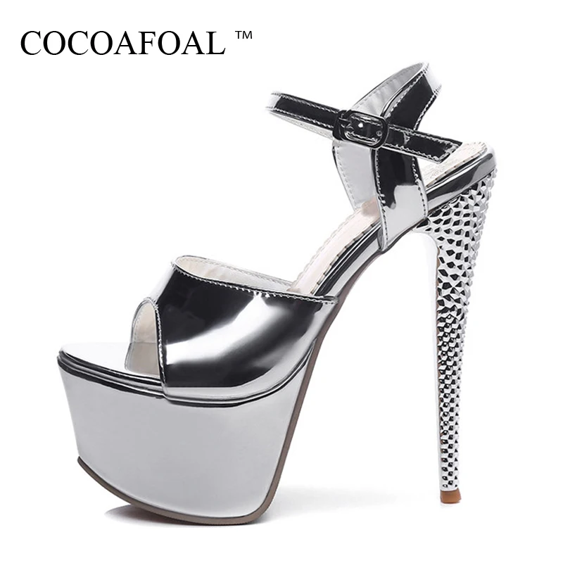 

COCOAFOAL Women Silver Wedding Sandals Plus Size 31 - 48 High Heels 16 CM Sandals Fashion Sexy Golden Rose Red Peep Toe Pumps