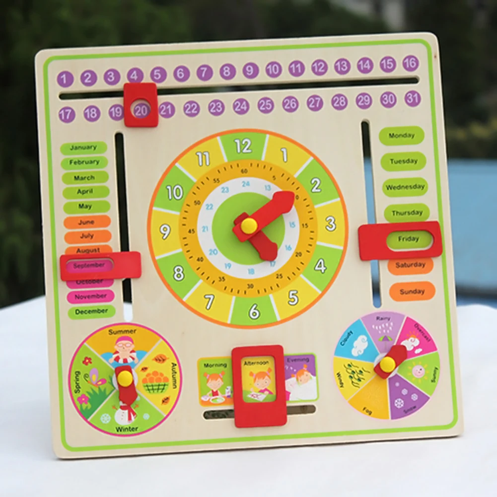 Calendário de Madeira Placa de Ensino para as Crianças Educacional em Sala de Aula Aula do Jardim de Infância Moda Relógio Crianças Brinquedos Early Learning Toy do Jardim de Infância 9 Calendário e horário