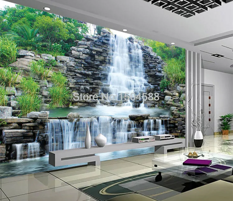 Китайский стиль Rockery водопад природа пейзаж фото обои Гостиная ТВ диван фон стены домашний Декор 3D Настенные обои